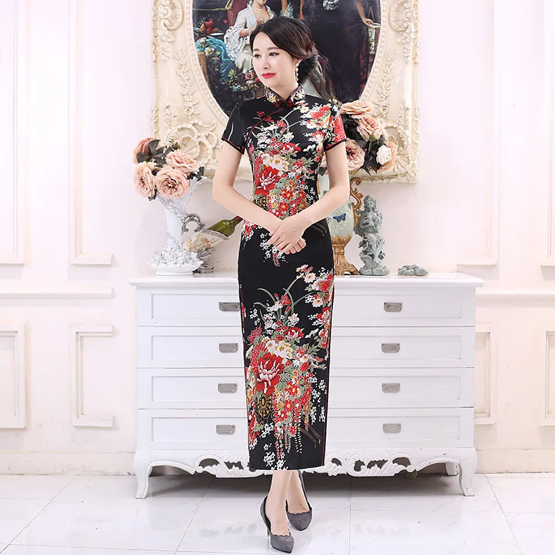 Spring and Summer New Chinese Style National Improvement Long Cheongsam Wholesale High-definition Digital Printed Dress Women