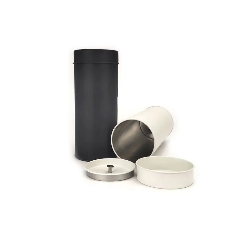New Style Spot Wholesale Round Double Lids Airtight White Black Loose Tea Packaging Cylinder Tin Container