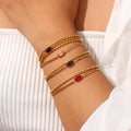 Fashion Double Layer Stainless Steel 18K Gold Plated Bead Chain Jewelry Figaro Chain Zircon Horse Eye Stone Bracelet