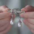 9-10mm Natural Freshwater Half-Hole Rice Shaped Pearl Brooch with Balance Beam Real White Elegant Jewelry for Gifts