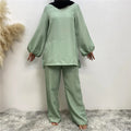 2026 High Quality Luxury Dubai Muslim Dress 2 Piece Set Solid Color Islamic Clothing