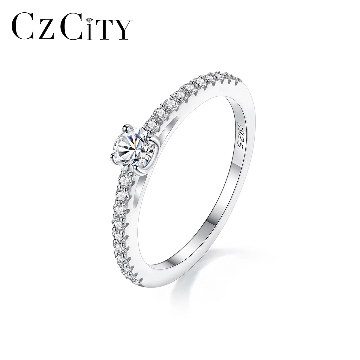 CZCITY Silver S925 Iced Out Beauty Diamond Woman Vintage Round Wedding Engagement Moissanite Jewelry Ring