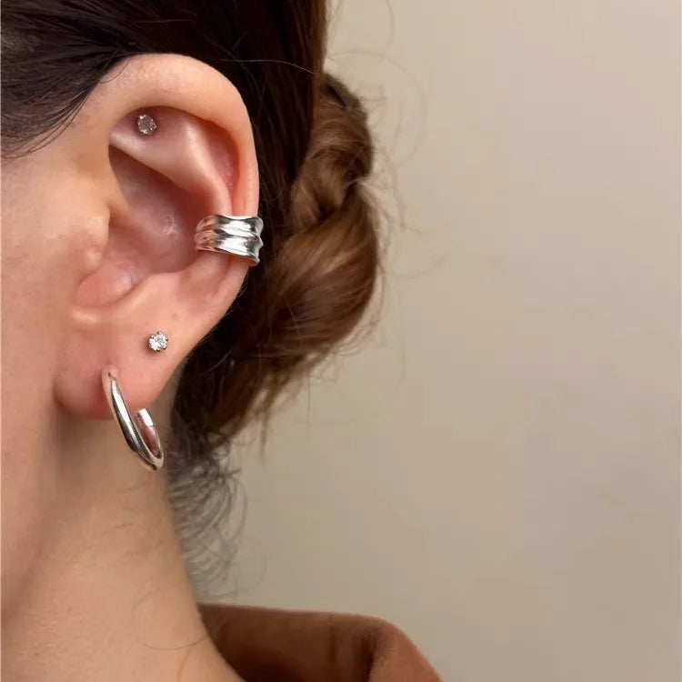 Korean Style S925 Sterling Silver Simple Irregular Wide Face Without Piercing Ear Clips Earrings for Women Jewelry YB-XY-513