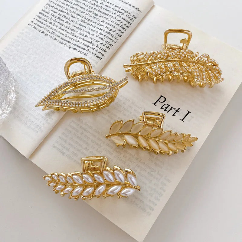 INS Hair Clip Leaf Shaped Hair Grip Temperament-based Alloy Grip Meet Claws Fork Clip Jepitan Rambut