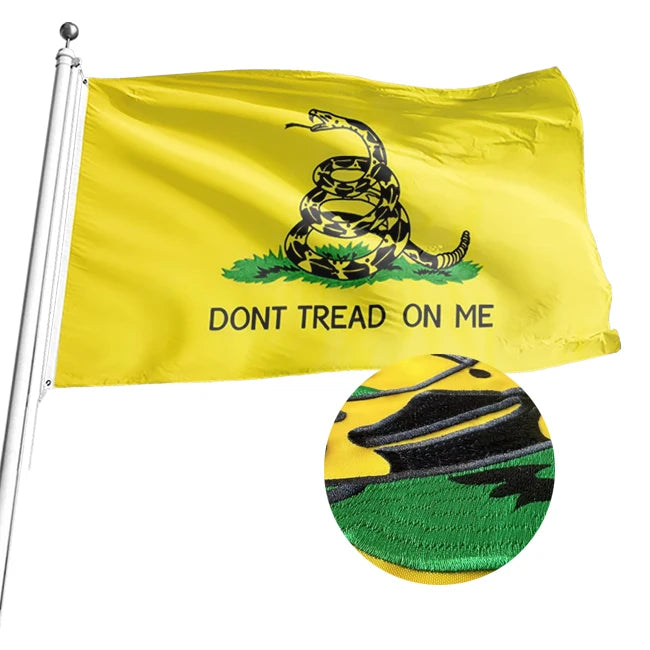 High Quality 3x5 Feet Gadsden Flag Embroidered Yellow Snake Customized 'Don't Step on Me' Graphic Bright Colors  Gadsden Flag