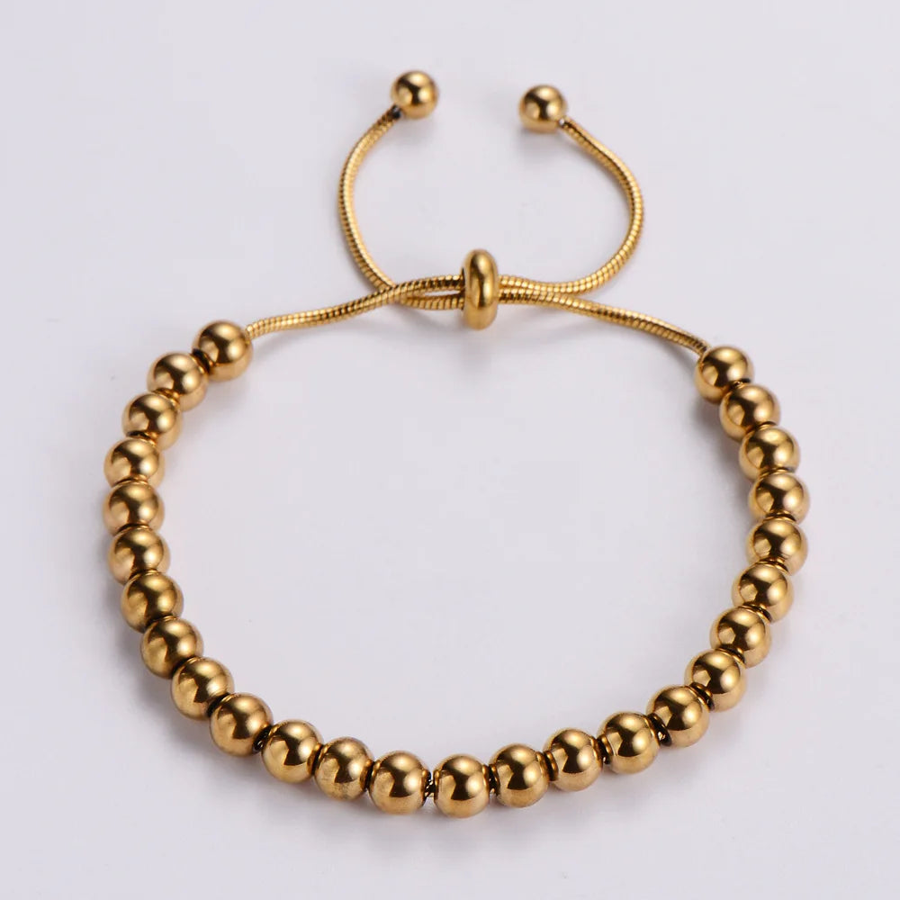Adjustable Snake Chain Beaded Bracelet in Stainless Steel with Gold Bead Stylish Jewelry for Women for Anniversary