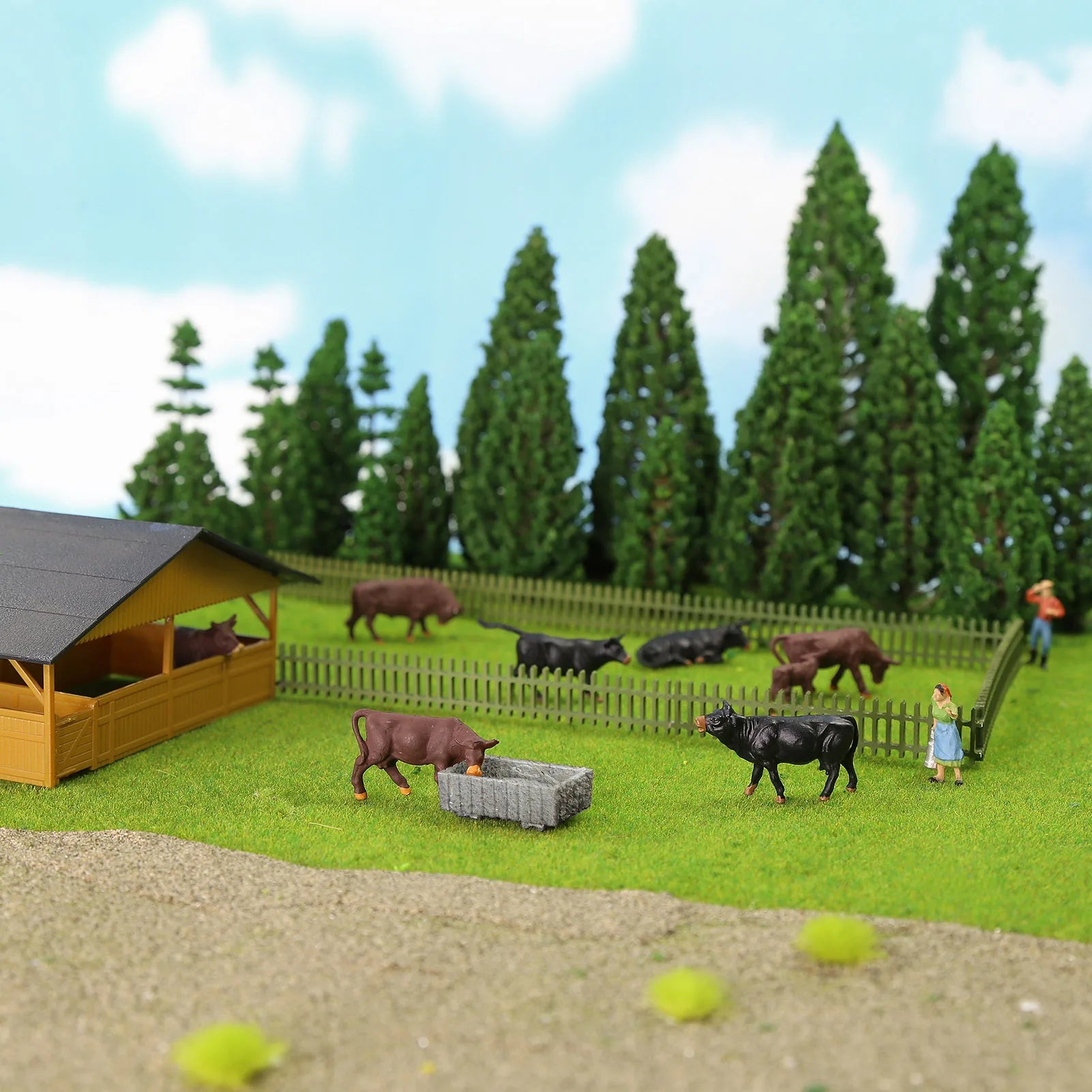 AN8723 36pcs Model Trains HO Scale 1:87 Farm Animals Brown Black Cows Cattle Shepherd