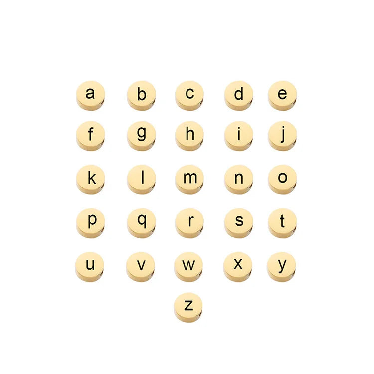 Polished Gold -Plated Flat Round Stainless Steel Initial Alphabet Charm Beads for DIY Personalized Jewelry Accessories