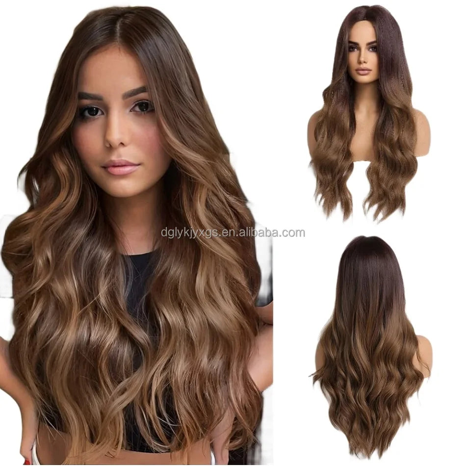 WL07 Small Area Lace Body Wave Synthetic Lace Wigs Lace Front Wigs Ombre Brown Mixed Blonde Water Wave Wig Women Hair MegaBDM