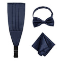Luxury Navy Blue 100% Polyester Cummerbund Bowtie Pocket Square Set for Men Adult Formal Party Wedding Tuxedo Adjustable Alloy