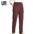 Liu Ming Women's Casual High Waist Corduroy Pants Autumn Winter Warm Elastic Waist Trousers
