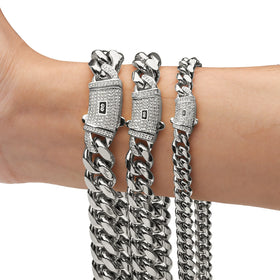 Men's Cuban Chain Stainless Steel Titanium Steel Natural Encryption Spring Buckle Micro-inlaid Zircon Polished Chain