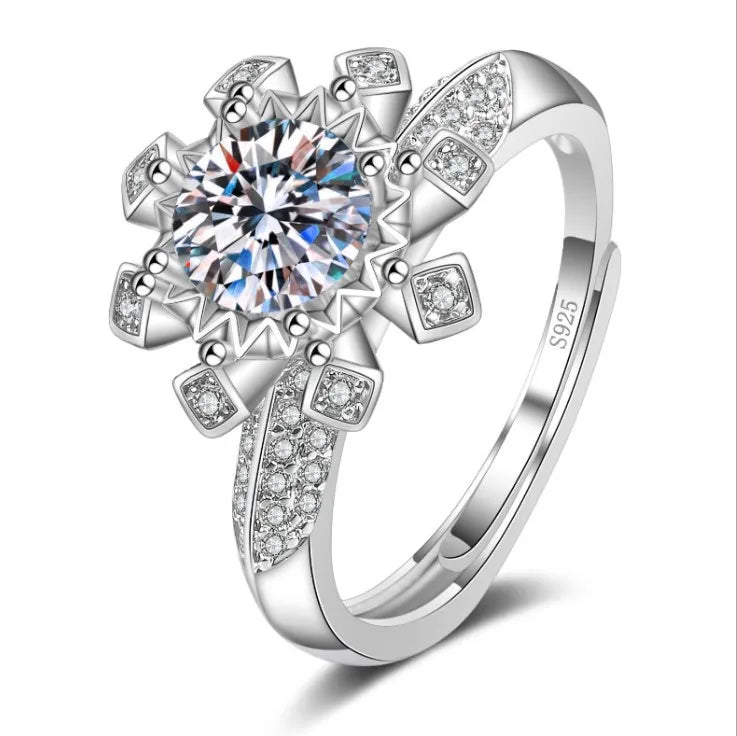 Luxury Silver Plated Flower Zircon Diamond Wedding Ring for Women Diamond Moissanite Diamond Zircon Engagement Finger Ring