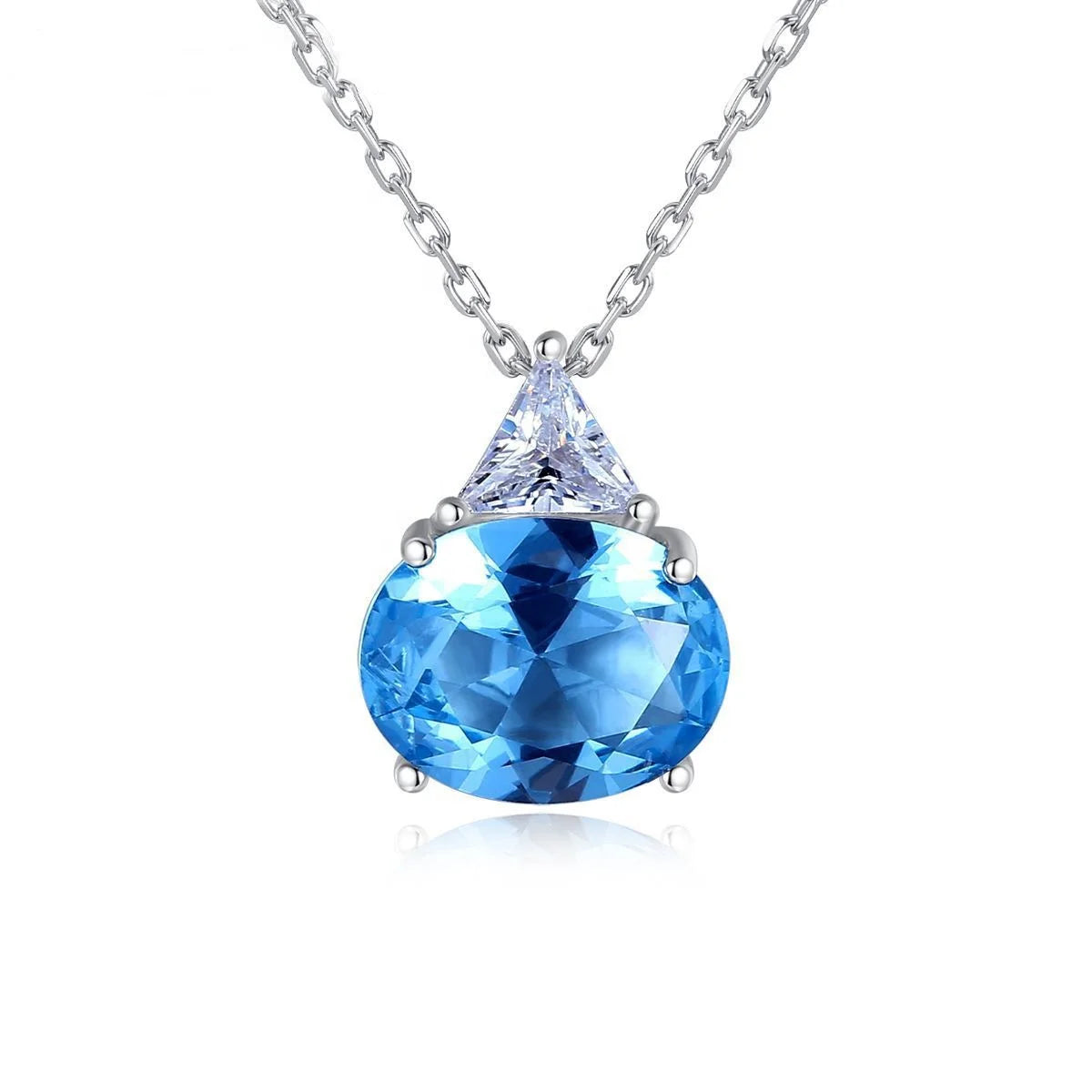 OAHLAN Fashion Jewelry Necklaces Dainty Blue Simulated Diamond 925 Sterling Silver Pendant Necklace for Women Wedding Gift