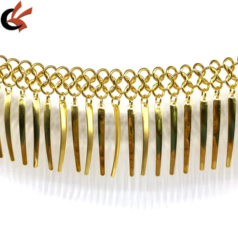 Gold Metal Tassel Chain Trimming for Garments Shoes Bags Decoration-Alloy Metal Fringe Trim for Belly Dance Carnival Costume