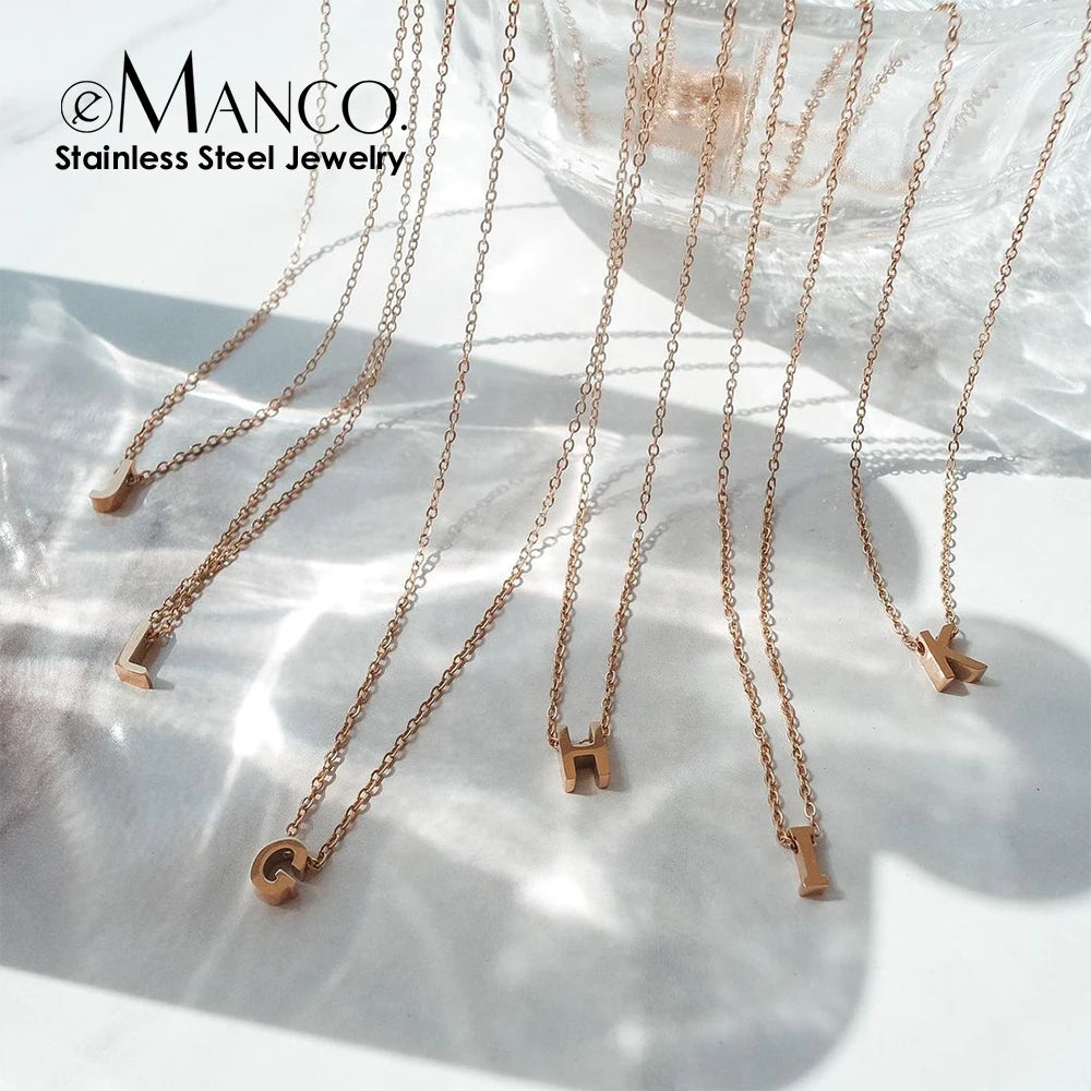 EManco Initial Charm 26 English Letter Necklace Stainless Steel DIY Alphabet Pendant Name Chain Jewelry Wholesale