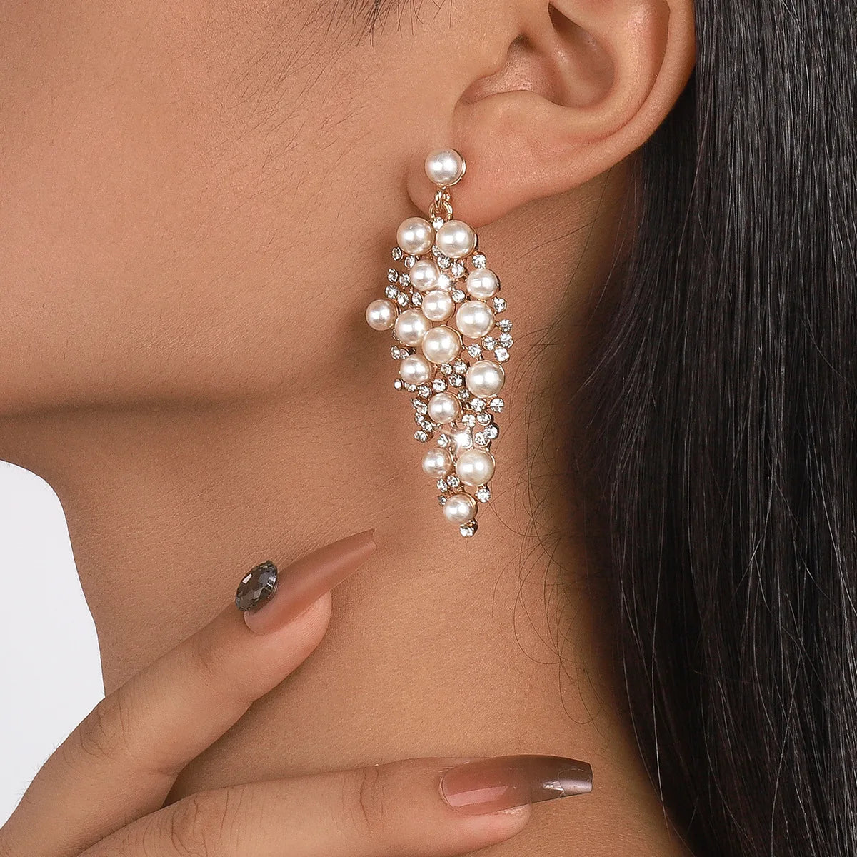 SC Wholesale Boho Shiny Rhinestone Earrings Luxury Gold Plated Earrings Vintage Statement Pearl Stud Earrings for Women