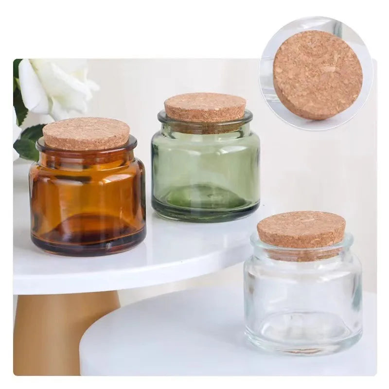 100ml 4oz Amber Green clear Bottle Glass Candle Jar with Cork Lid Candle Vessel on Sale