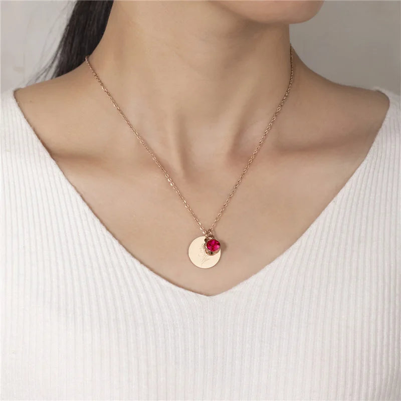 SSeeSY Custom Design Fashion Jewelry Stainless Steel Non Tarnish Free Birthstone Gold Plated Birth Flower Pendant Necklace