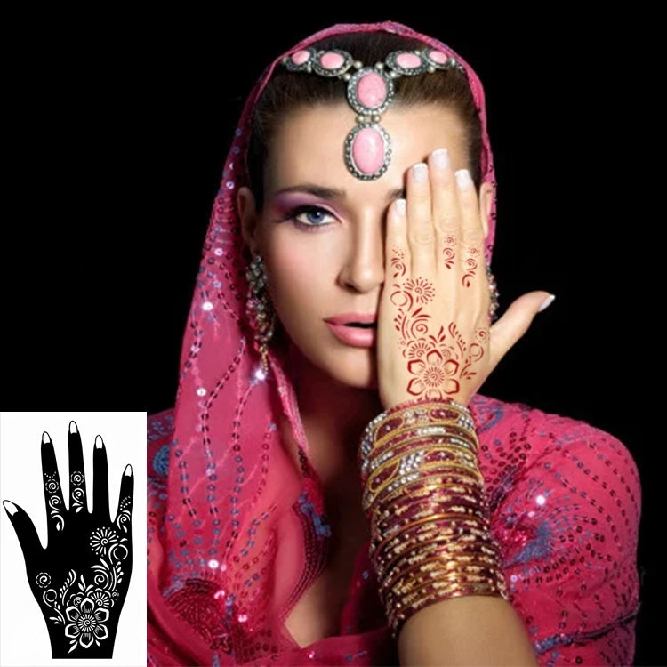 Hot Sale Indian Fashionable Black Red Henna Temporary Tattoo Stencils Non-Toxic Sticker for Body Art