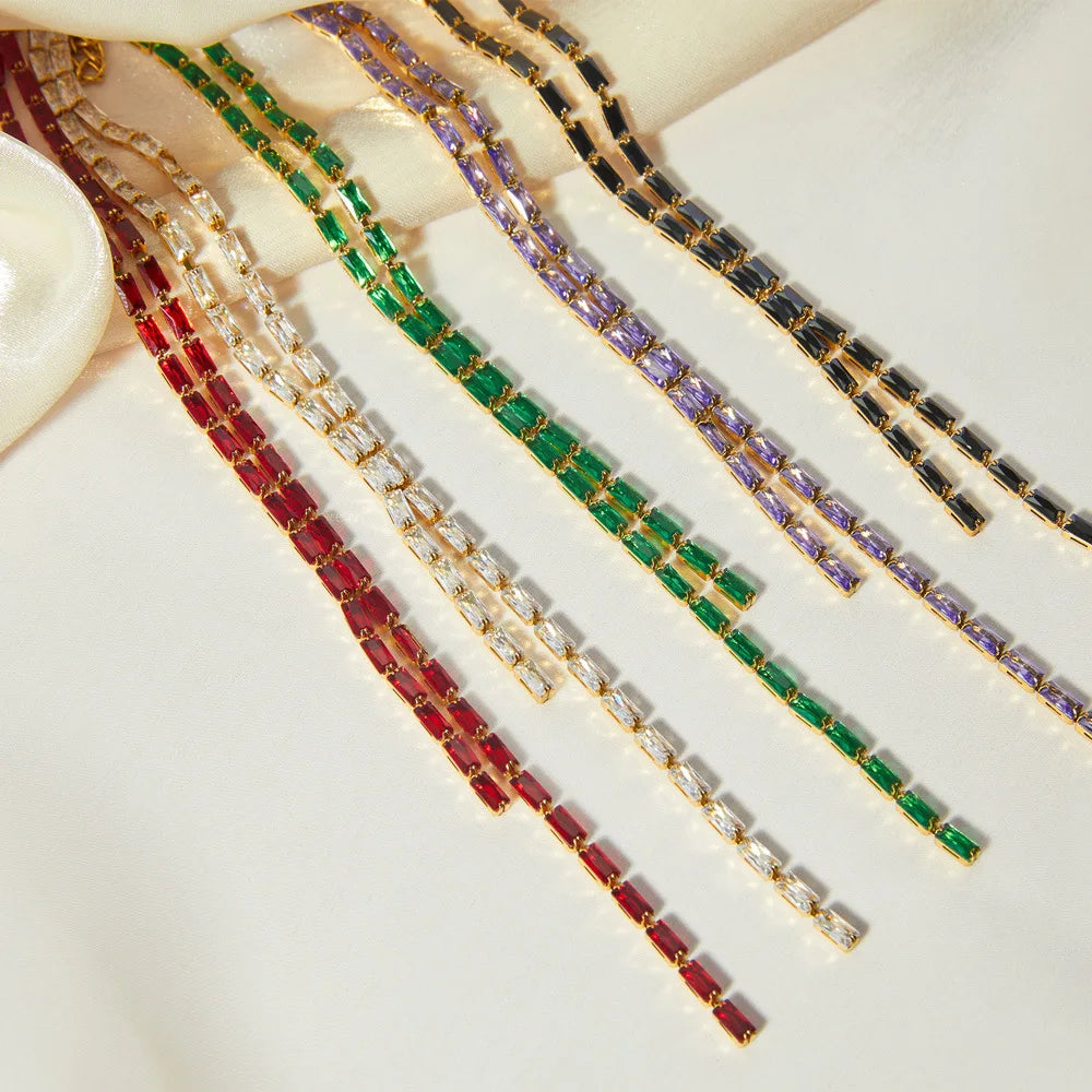 Luxury Fashion Cubic Zirconia Tennis Chains Choker Necklace Stainless Steel Gold Plated Multi-color Zircon Necklace for Women