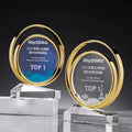 Crystal Medals Carve Metal Double Circles Round Glass Trophy Custom Sublimation Champion Honor Award Trophy Plaques Souvenir