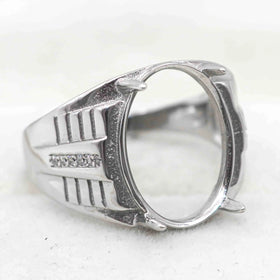 Sterling Silver 12*17mm Semi Mount Men's Ring Frame Empty Blank Claw Setting S925 Base Holder Without Center Stone for DIY Inlay