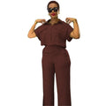 European and American Women's New Casual Lapel Short Sleeved Shirt Wide Leg Long Pants Fashion Set