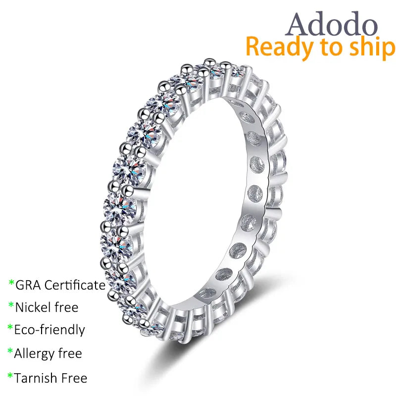 Wholesale 925 Silver Pt950 Platinum Plated Eternity Rings Fine Full Insert 2.2CT VVS1 GRA Moissanite Row Jewelry for Couple Gift