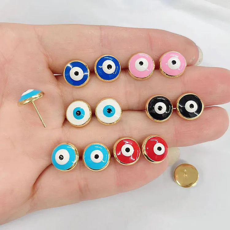 EM1325 Fashion Dainty Gold Multicolor Women Enamel Rainbow Evil Eyes Studs Earring for Ladies