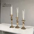 SAIXIN 3-Piece Set Gold Metal and Glass Candlestick for Wedding and Event Decor
