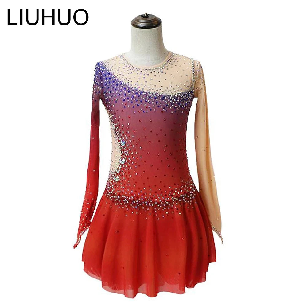 LIUHUO Ice Skating Dress Girls Crystals Competition Figure Skating Dress for Performance