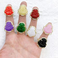 RN1053 Fashion Jade Buddha Jewelry 18k Gold Plated CZ Paved Jade Stone Buddha Rings for Women Ladies