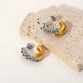 Non Tarnish Jewelry 2022 Summer Earrings Stainless Steel Trendy Chunky Half Plain Half Twisted Hoop Earrings for Women