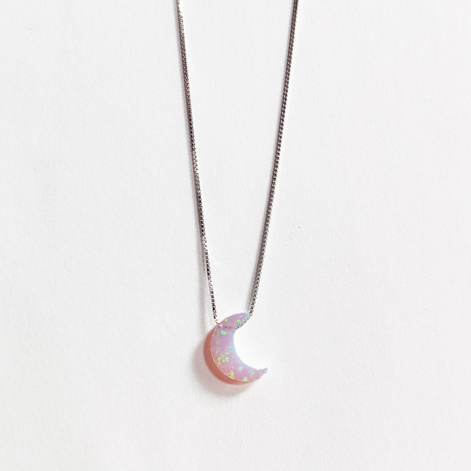 1 Piece Factory Price Sterling Silver Crescent Moon Pendant Necklace White Gold Plated Fire Opal Wedding Gift