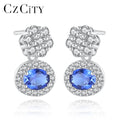 CZCITY Jewellery Sterling Silver Sapphire Women Flower Stud Earrings