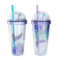 Wholesale  BPA Free Custom Logo Plastic Tumbler with Straw Lid Reusable Cute Little Mermaid Cup With Straw