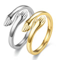 High Quality Manufacturing Engraved Custom Hand Embrace Adjustable Hug Ring Stainless Steel Jewelry