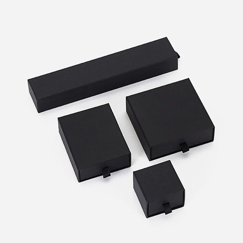 Thick Black Paper Necklace Ring Earring Bracelet Jewelry Box Packaging Custom Drawer Package Jewelry Paper Packaging Gift Box