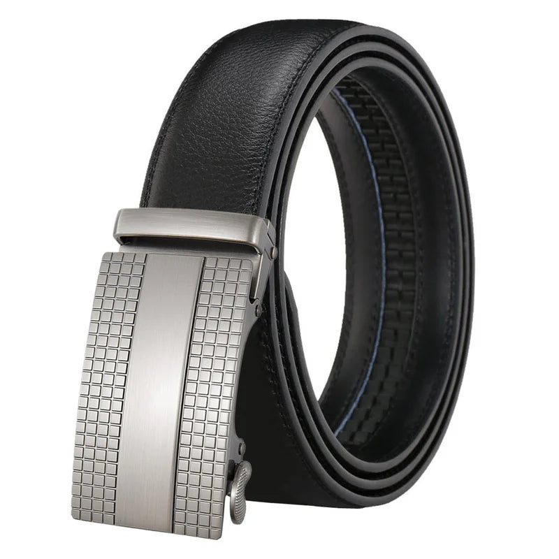 LQbelt Male Automatic Buckle Belt Genuine Leather Ratchet Belts for Men Custom Logo Waistband Factory