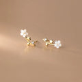 Fashion 925 Sterling Silver Shell Flower Shape Stud Earrings Small Star Zircon Gold Plated Earings Jewelry for Women