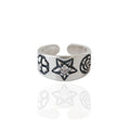WMJT388 Opening Women's Retro Adjustable Ring Vintage Flower Star Pattern in Solid 925 Sterling Silver for Weddings & Parties