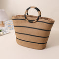 Casual Retro Large Capacity Hand-Woven Straw Braided Tote Zipper Closure Handbag for Seaside Holidays