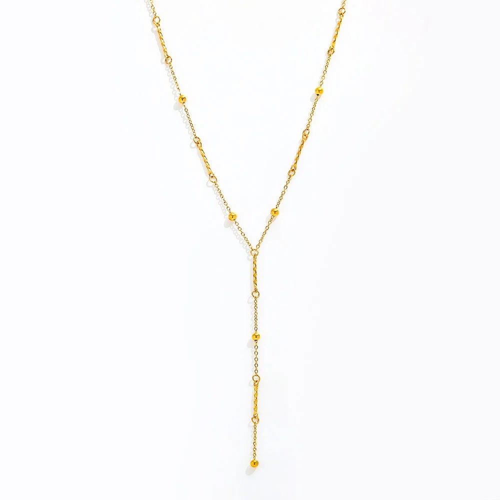 Fenny 18K PVD Plated Waterproof Fashion Dainty Basic Beads Y-shaped Sweater Chain Necklace for Women Stainless Steel Wholesale MegaBDM