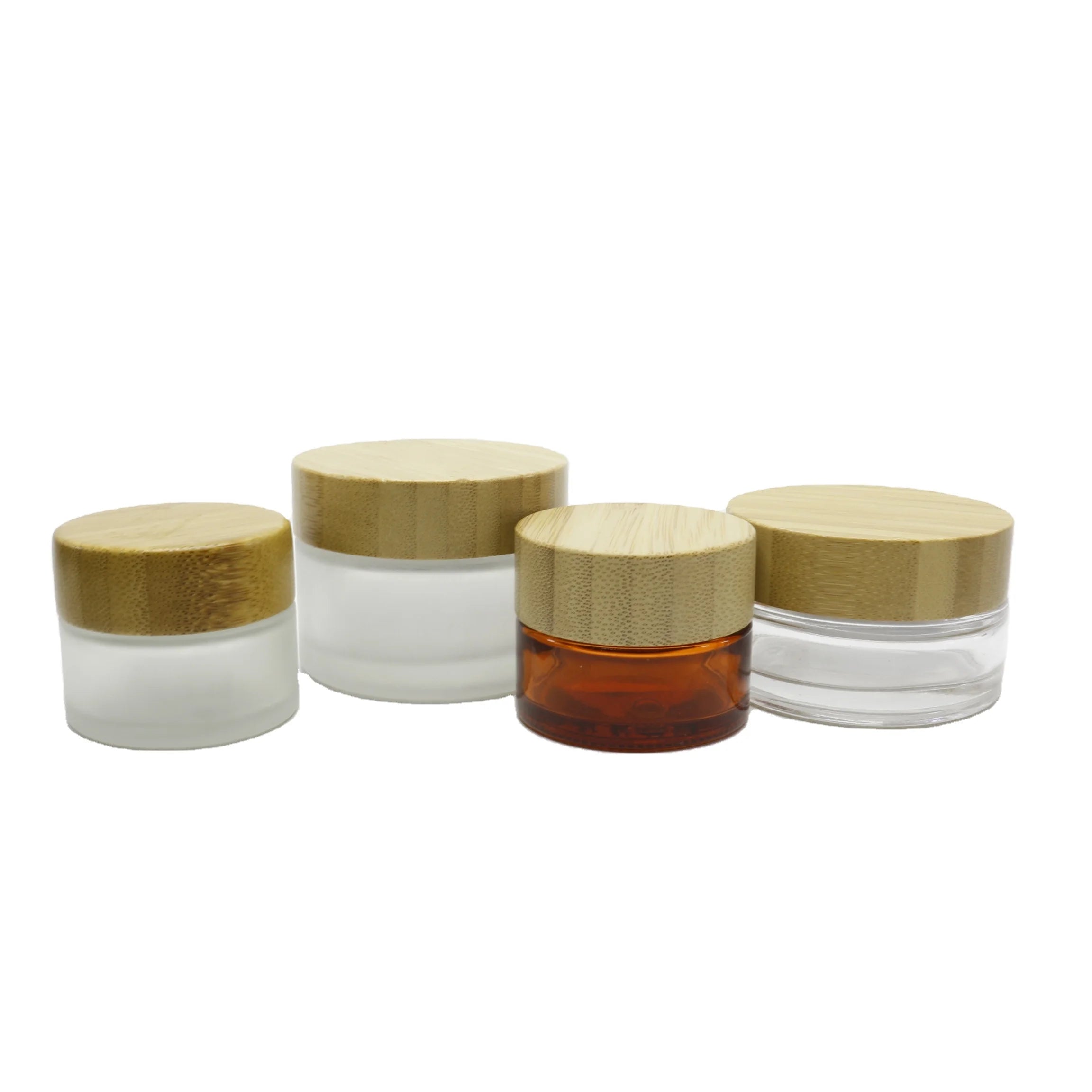 Natural Bamboo Cosmetic Packaging 5g 15g 30g 50g 100g Frosted Amber Glass Cream Jar with Bamboo Lid