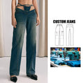 Brand Customization Women's High Waist Straight Baggy Jeans V Cut Out Lace up Blue Denim Pants Fashionable Y2K Streetwear Jeans