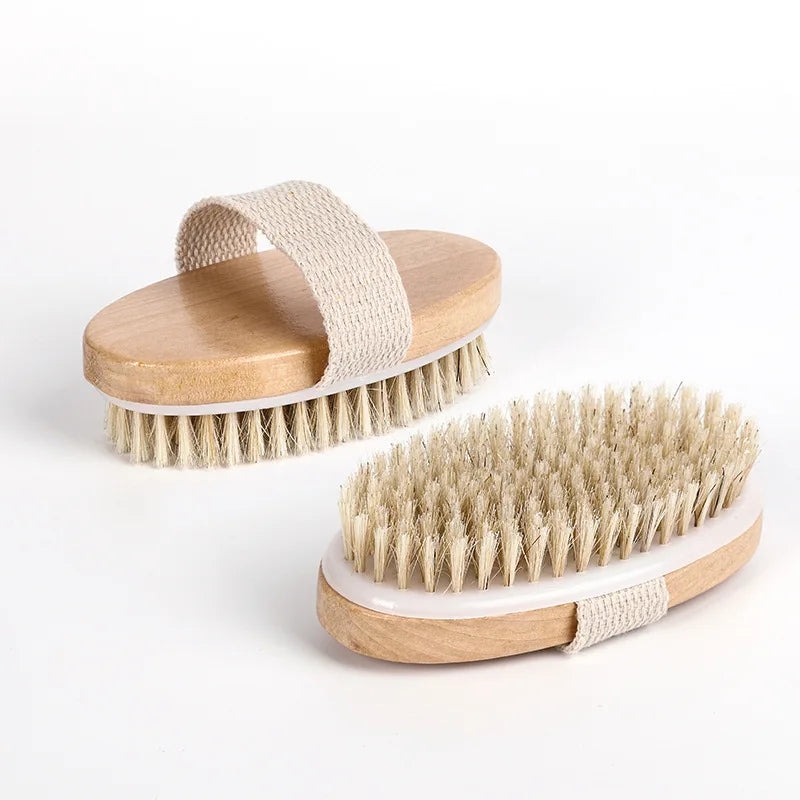 Wood Shower Brush with Soft and Stiff Bristles Bath Back Scrubber Body Exfoliator for Wet or Dry Brushing
