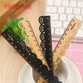 Student Drawing Ruler Stationery Creative Vintage Hollow Lace Wooden Ruler 275