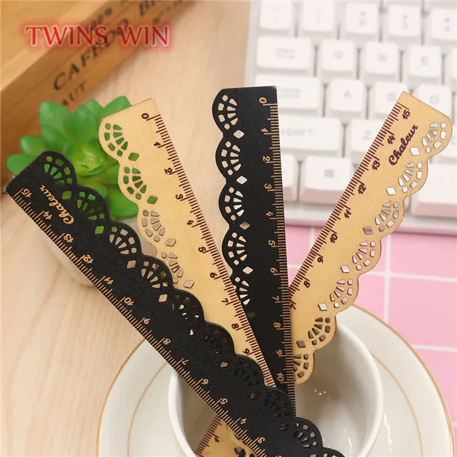 Student Drawing Ruler Stationery Creative Vintage Hollow Lace Wooden Ruler 275