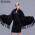 MWFur Fashion Hand Knitted Mink Fur Scarf Women Winter Mink Fur Shawl with Pockets